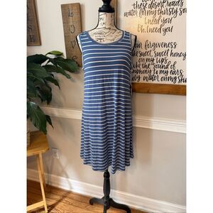 NWT A New Approach Women's Striped Sleeveless Mini Tank Dress Blue White Small
